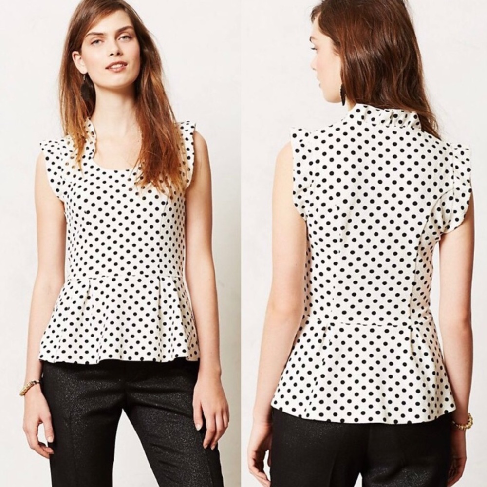 Anthropologie Postmark Fluttered Dot Peplum Top